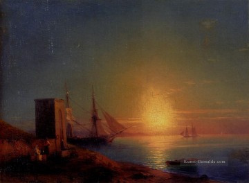  Konstantin Kunst - Aivazoffski Ivan Konstantinovich Figuren in einem Küsten Landschaft bei Sonnenuntergang Seestück Boot Ivan Aivazovsky